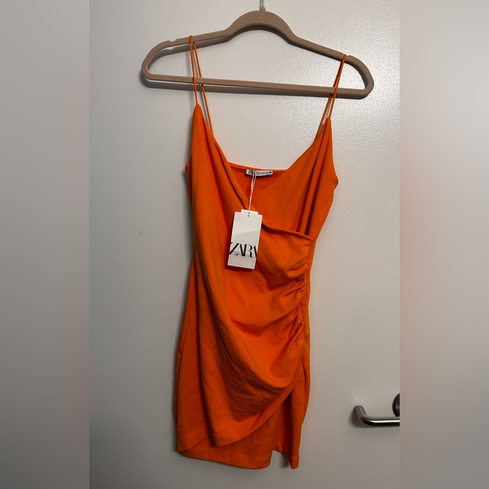 Zara orange strappy mini dress size Small S